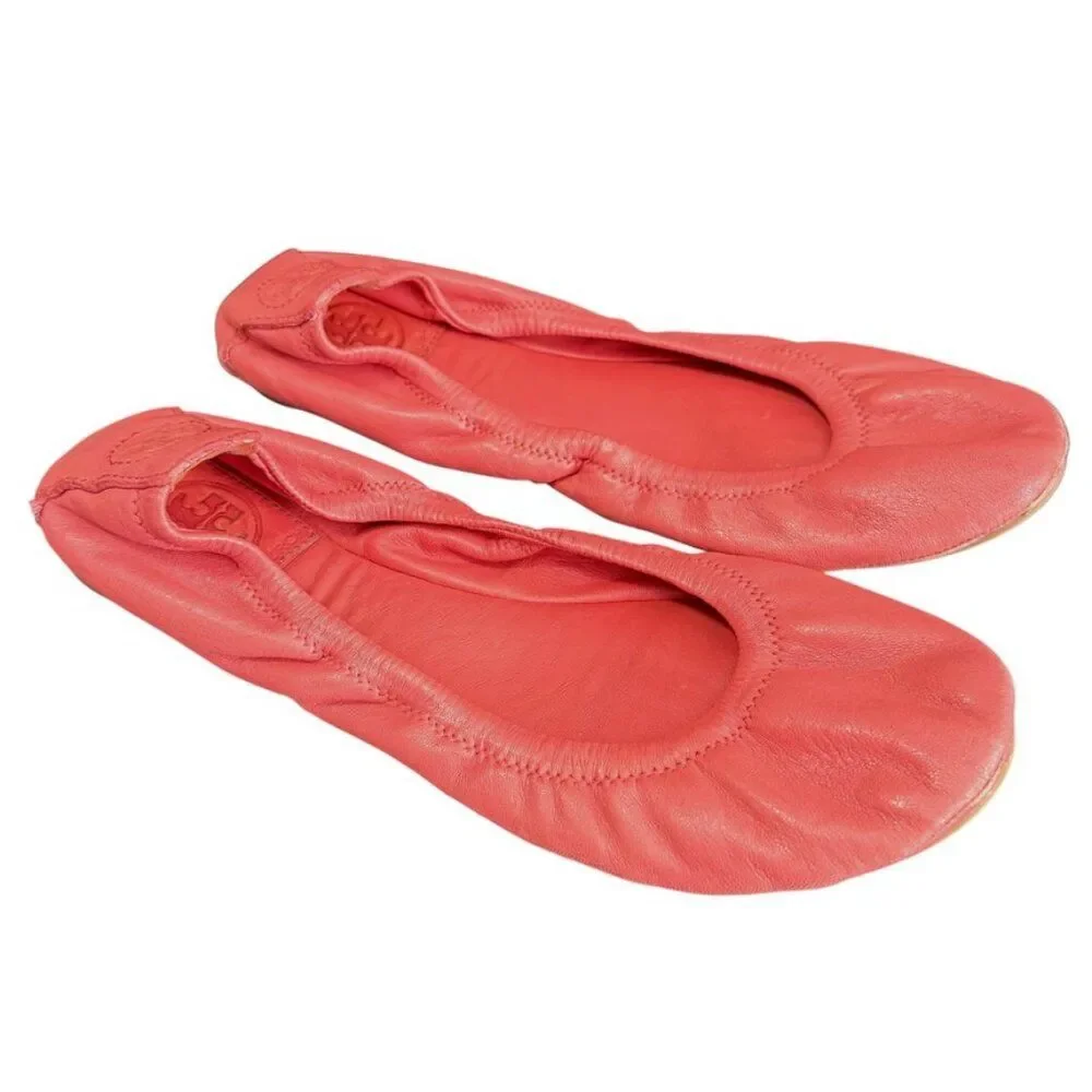 Tory Burch Leather Ballet Shoe Women 7 Coral Slip On Casual Summer Boho